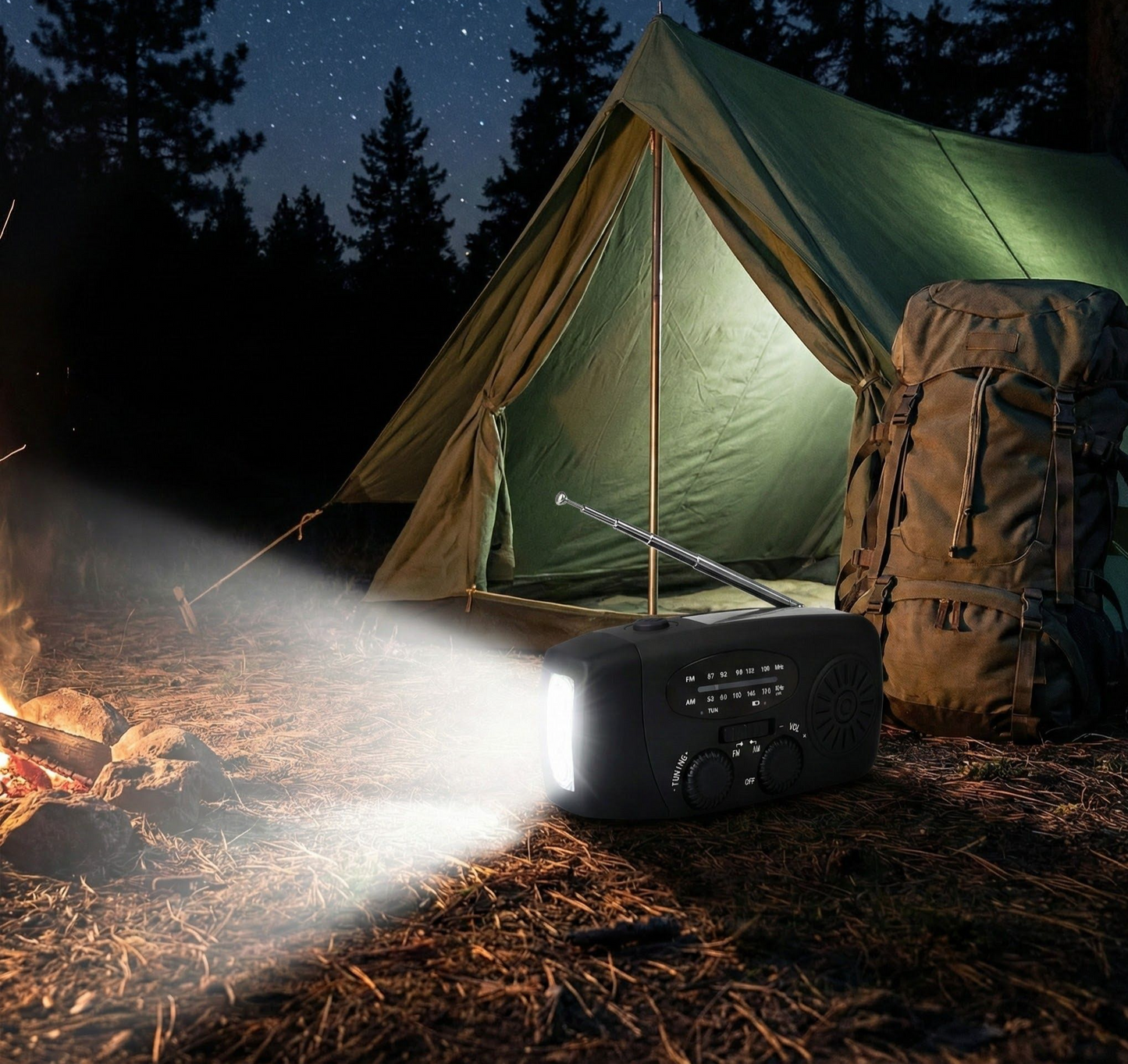 Multifunktionales Notfallradio mit Solarbetrieb, Handkurbel, USB-Anschluss, LED-Taschenlampe und FM/AM/WB-Empfang